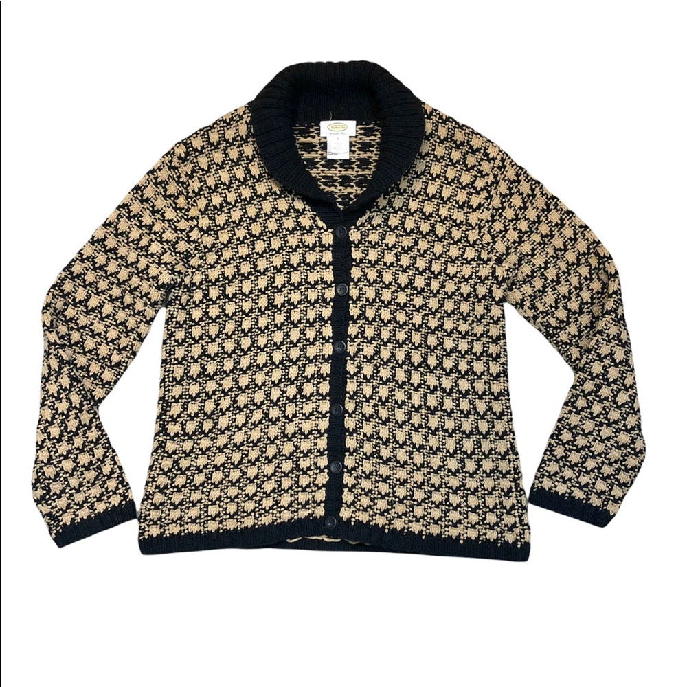 Talbot's chunky hand-knit brown beige sweater cardigan size M